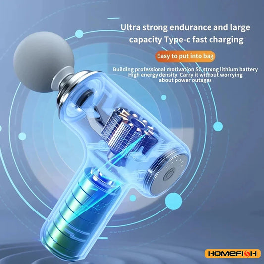 Portable Fascia Gun Deep Tissue Massager – 6 Speed, 4 Heads, Battery Powered, C Charger