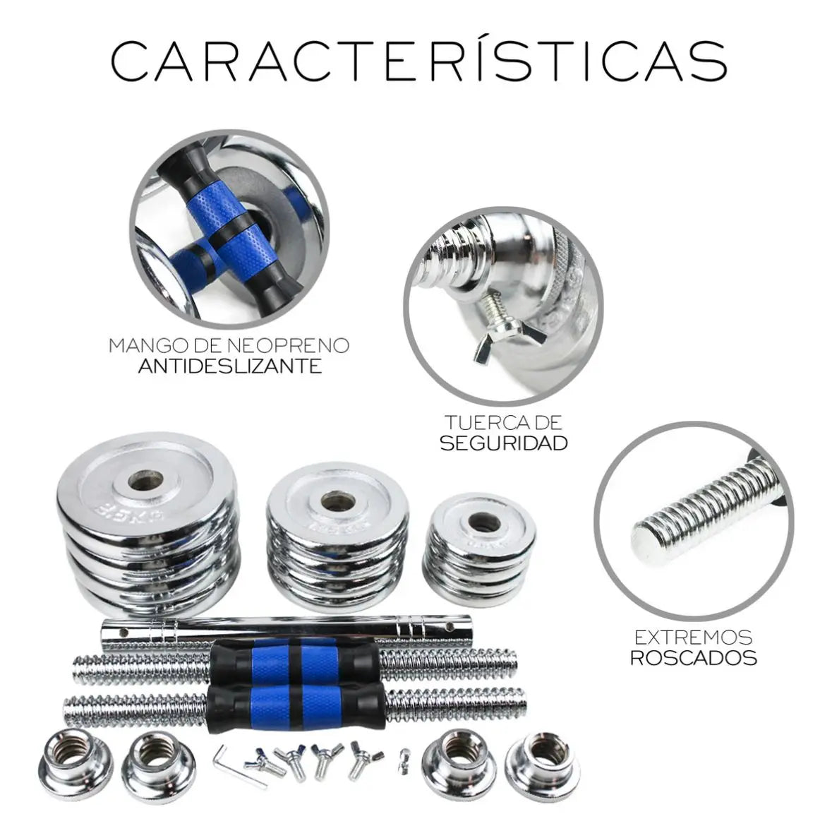 Adjustable Dumbbell Kit Barbell and Weights Discs 20kg