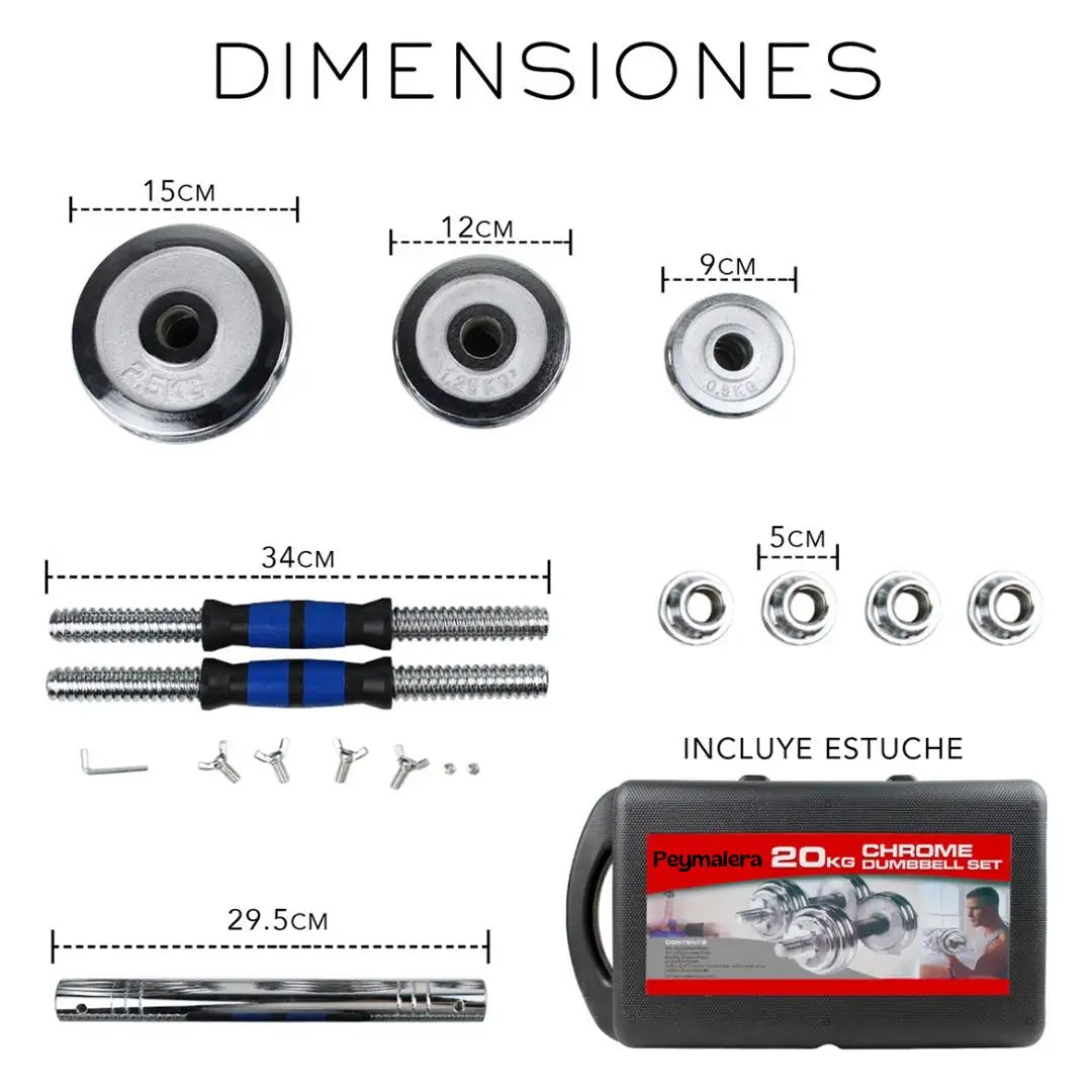 Adjustable Dumbbell Kit Barbell and Weights Discs 20kg